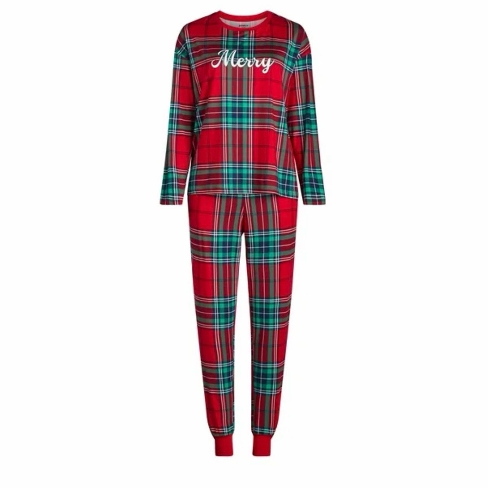 Joyspun Womens XL Merry Xmas LS Sleep Top & Jogger 2-Piece PJ Set